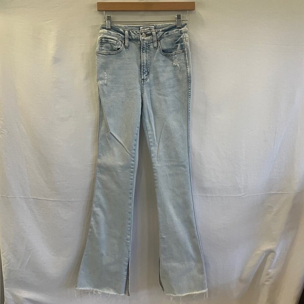And Now This Womens Jeans Size 27 Light Wash Slide Ankle Slit Flare Raw Hem